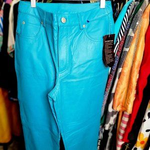 Jeanology Turquoise Geniture Leather Pants